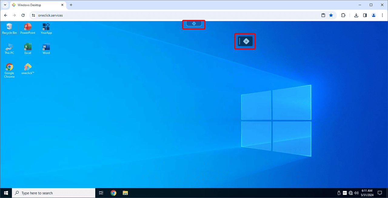 Highlighted oneclick™ icon at the top of the screen