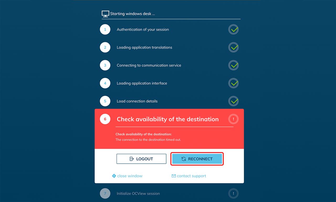 Error message at step 6 with the Reconnect button highlighted